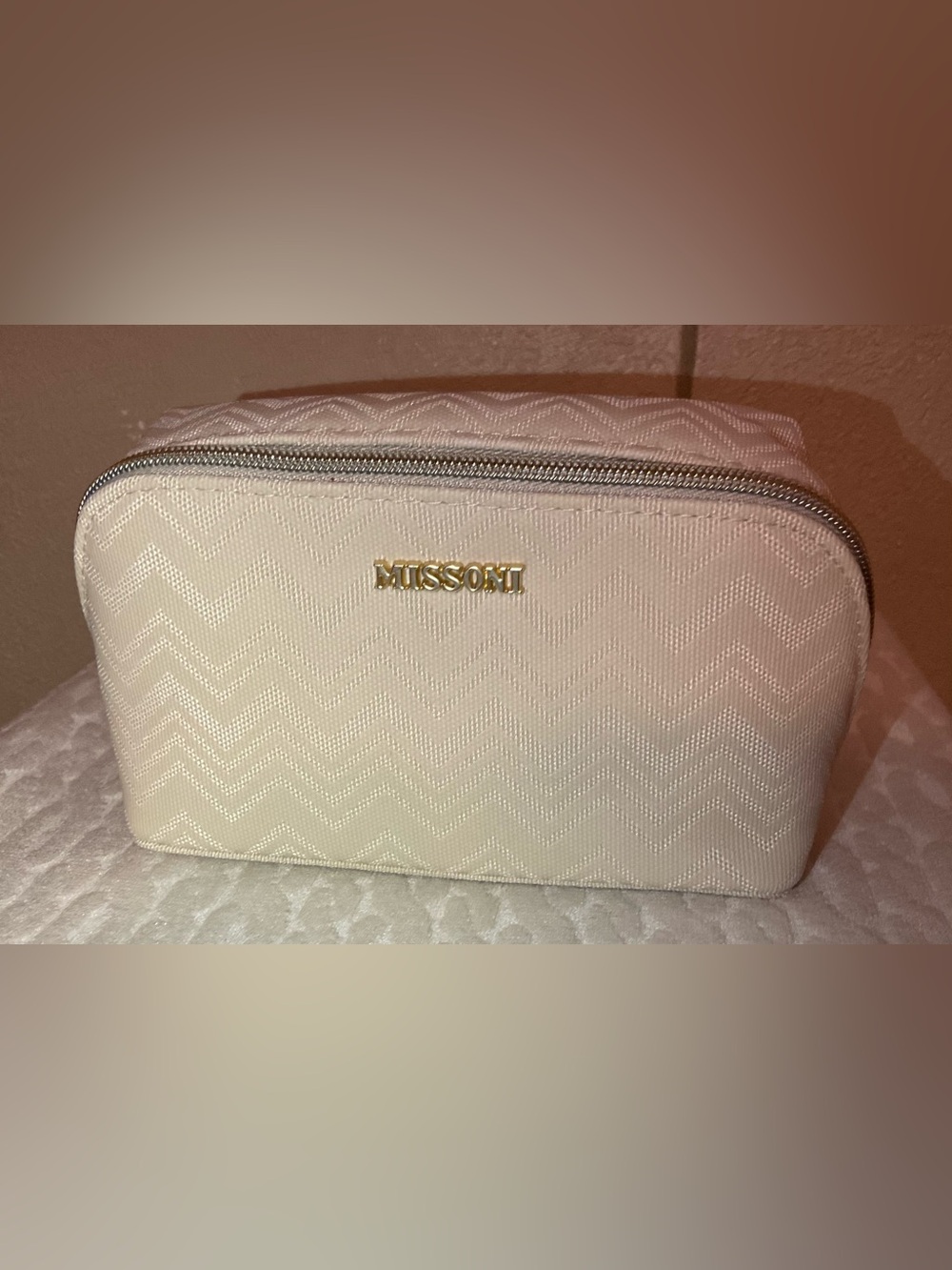 Missoni Pale Pink Chevron Cosmetic Pouch with Gold Logo